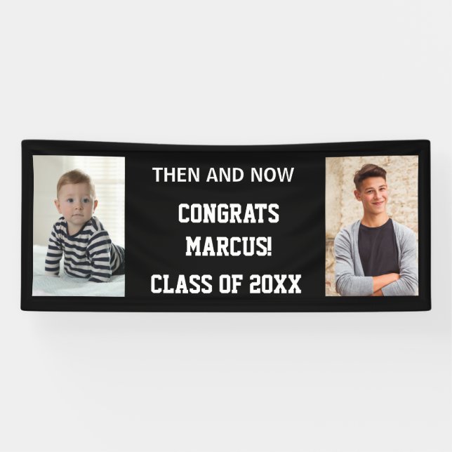 Graduation Party Then Now Baby Photo Congrats Banner (Horizontal)