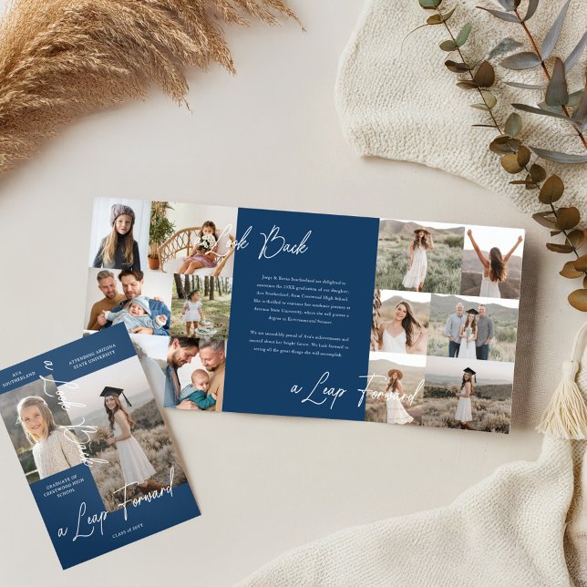 Graduation Party Then & Now Grad Photo Collage Tri-Fold Announcement (Graduation Party Then & Now Grad Photo Collage Tri-Fold Announcement (Inside & Cover))