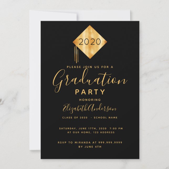 Graduation party topper black gold 2025 invitation (Front)