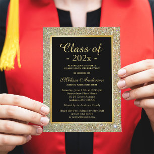 Graduation Party Trendy Gold Glitter Sparkles Invitation