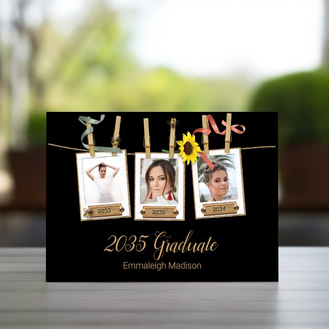 Graduation Party Triple Photo Collage Invitation (Creator Uploaded)