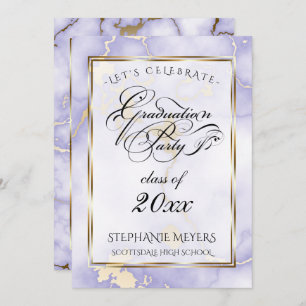 Graduation Party Violet & Gold Marble Invitation
