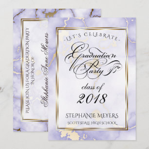 Graduation Party Violet & Gold Marble Invitation