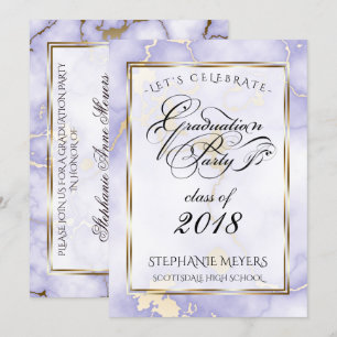 Graduation Party Violet & Gold  Marble Invitation