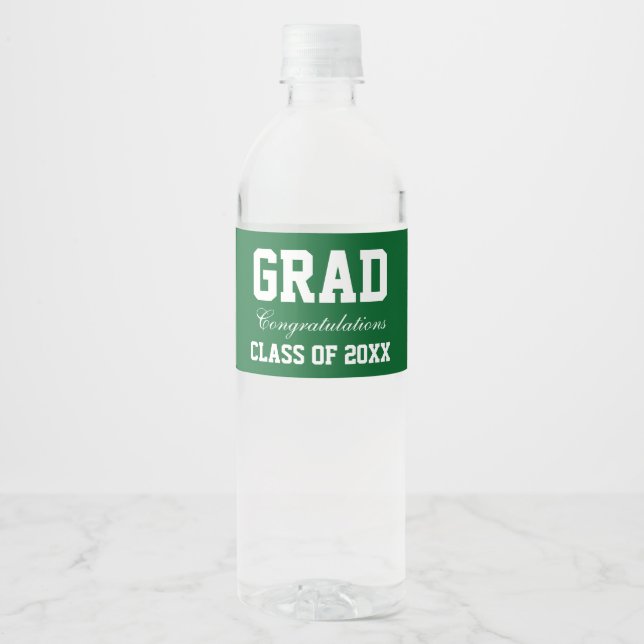 Graduation Party Water Bottle Labels Green (Front)