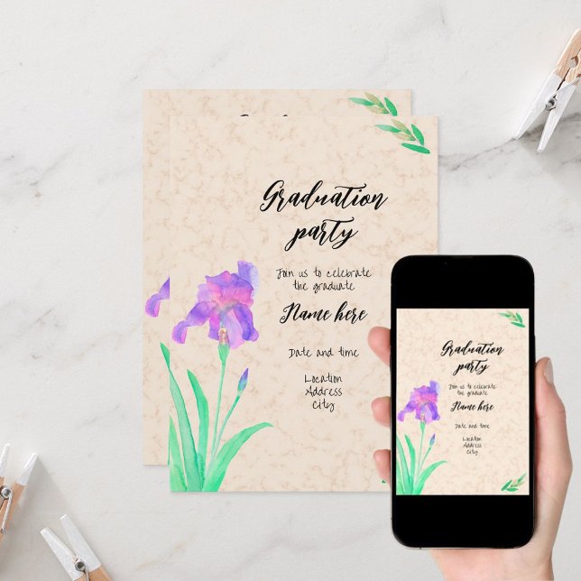Graduation party watercolors flowers with photo invitation (Creator Uploaded)