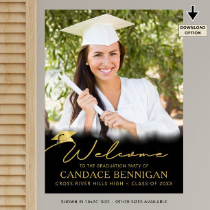 Graduation Party Welcome Black Gold Script Photo Poster
