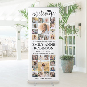 Graduation Party Welcome Multi Photo Collage White Retractable Banner