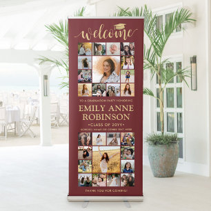 Graduation Party Welcome Photo Collage Burgundy Retractable Banner