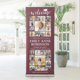 Graduation Party Welcome Photo Collage Maroon Red Retractable Banner