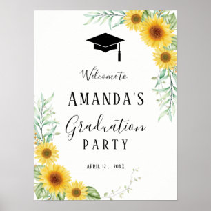 Graduation party welcome sign floral and gold