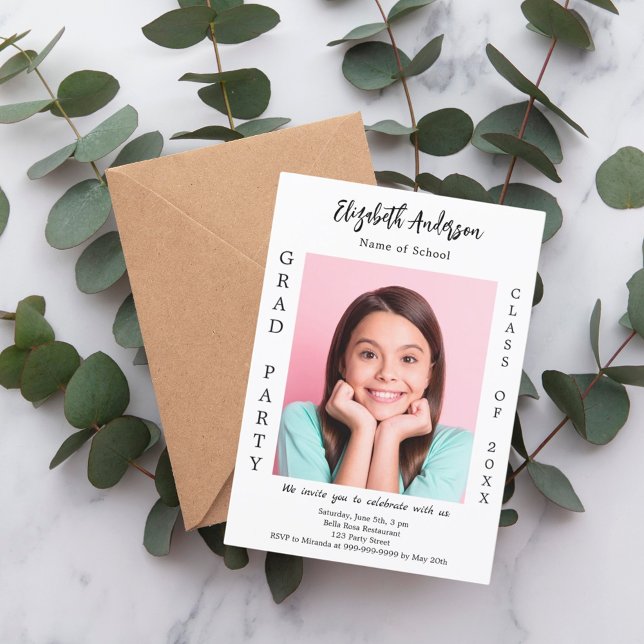 Graduation party white black photo class of 2025 invitation (Creator Uploaded)