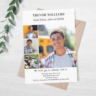 Graduation party white black photo collage invitation