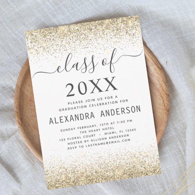 Graduation Party White Gold Class of 2024 Invitation (Creator Uploaded)
