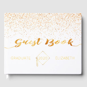 Graduation party white gold confetti guest book