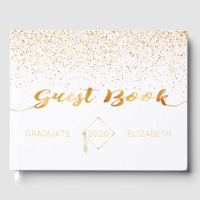 Graduation party white gold confetti guest book (Front)