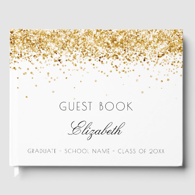 Graduation party white gold glitter 2025 guest book (Front)
