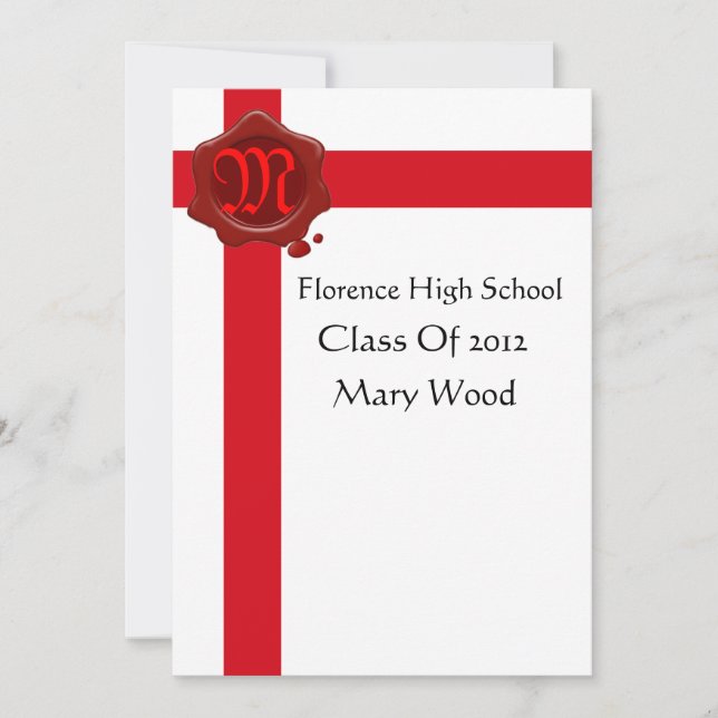 GRADUATION PARTY,White Red Wax Seal Monogram Invitation (Front)