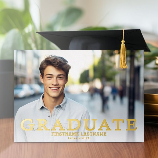 Graduation Party with 4 Photos White and Gold (Graduation Party Invitation with Multiple Photos)