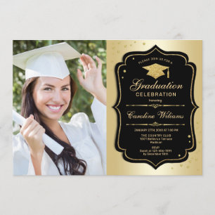 Graduation Party With Photo - Gold Black Invitation