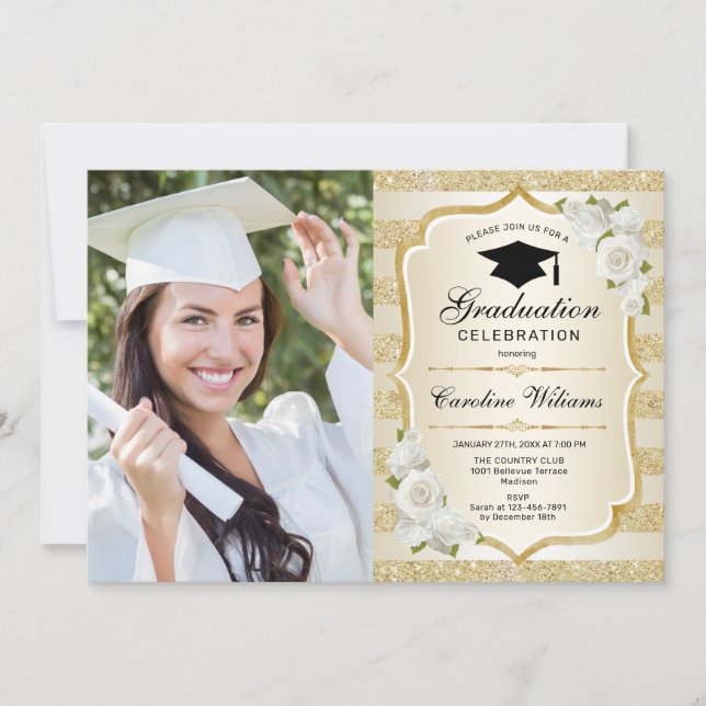 Graduation Party With Photo - Gold Invitation (Front)