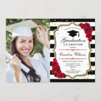 Graduation Party With Photo - Gold Red Black
