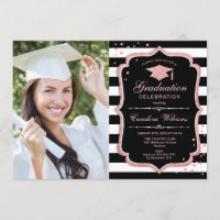 Graduation Party With Photo - Rose Gold Black