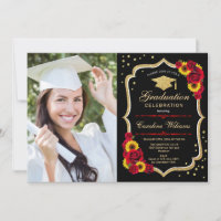 Graduation Party With Photo - Roses Sunflowers