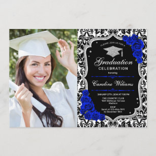 Graduation Party With Photo - Royal Blue Silver Invitation