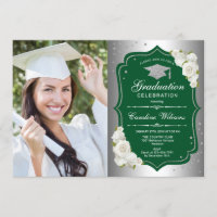 Graduation Party With Photo - Silver Green