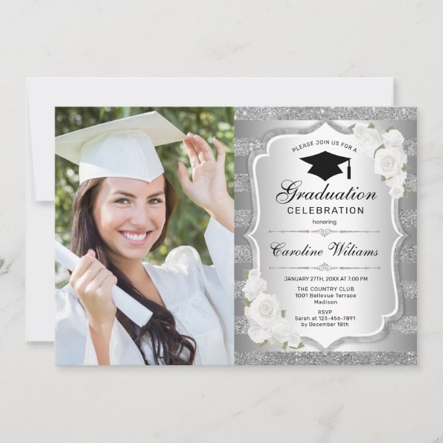 Graduation Party With Photo - Silver Invitation (Front)