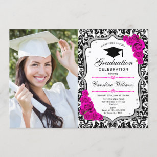 Graduation Party With Photo - Silver Pink White Invitation