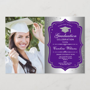 Graduation Party With Photo - Silver Purple Invitation