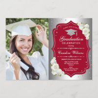 Graduation Party With Photo - Silver Red