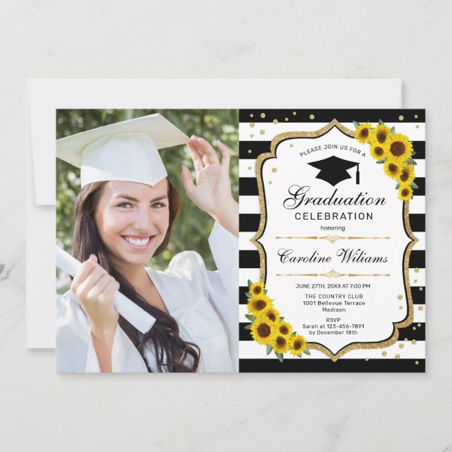Graduation Party With Photo - Sunflowers Invitation (Front)