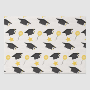 Graduation Pattern Balloons And Stars Yellow Black Tissue Paper