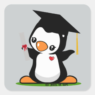 Graduation Penguin Square Sticker