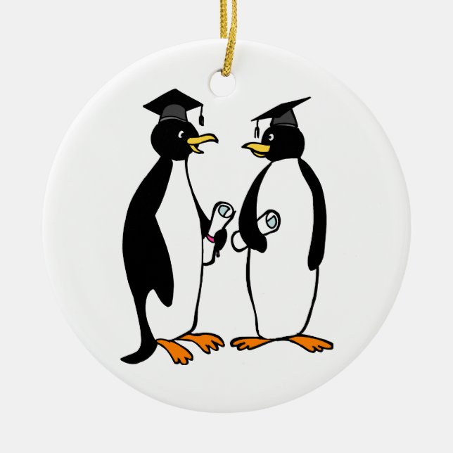Graduation Penguins Cartoon Ceramic Tree Decoration (Front)