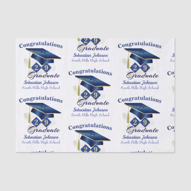 Graduation Personalised Blue & Gold Tissue Paper (Front)