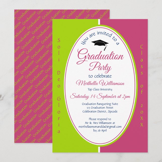 GRADUATION Personalised Christian Pink Green Invitation (Front/Back)