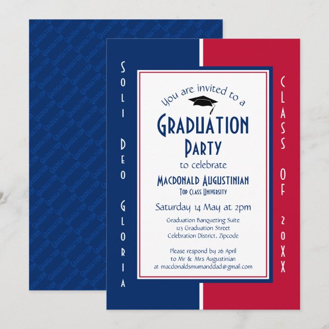 GRADUATION Personalised Christian Red White Blue Invitation (Front/Back)