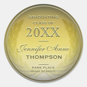 Graduation Personalised Gold Classic Round Sticker