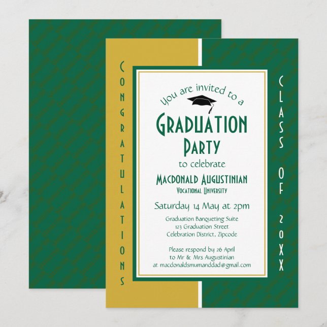 GRADUATION Personalised Green Gold Graduate Invitation (Front/Back)