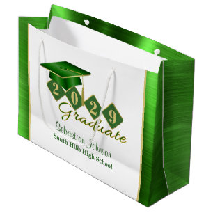 Graduation Personalised Green & Gold Large Gift Bag