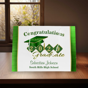 Graduation Personalised Green & Gold Large Gift Bag