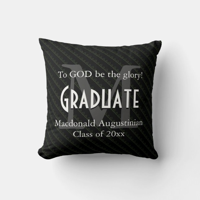 Graduation Personalised Keepsake GLORY GOD Black Cushion (Front)