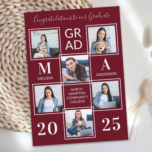 Graduation Personalised Monogram Graduate 6 Photo Announcement (Creator Uploaded)