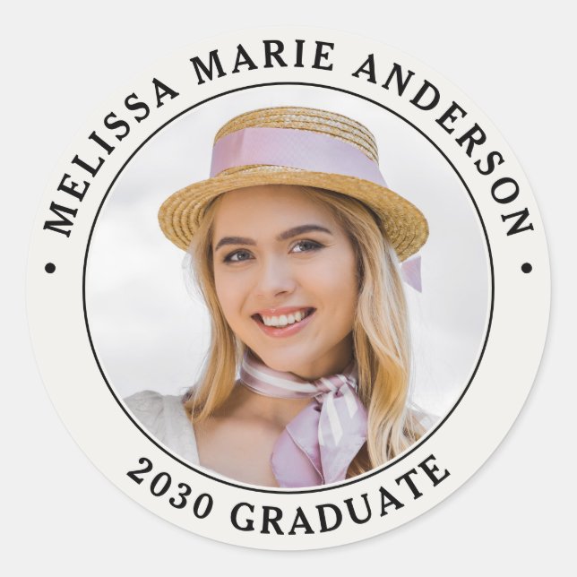 Graduation Personalised Name Year Graduate Photo C Classic Round Sticker (Front)