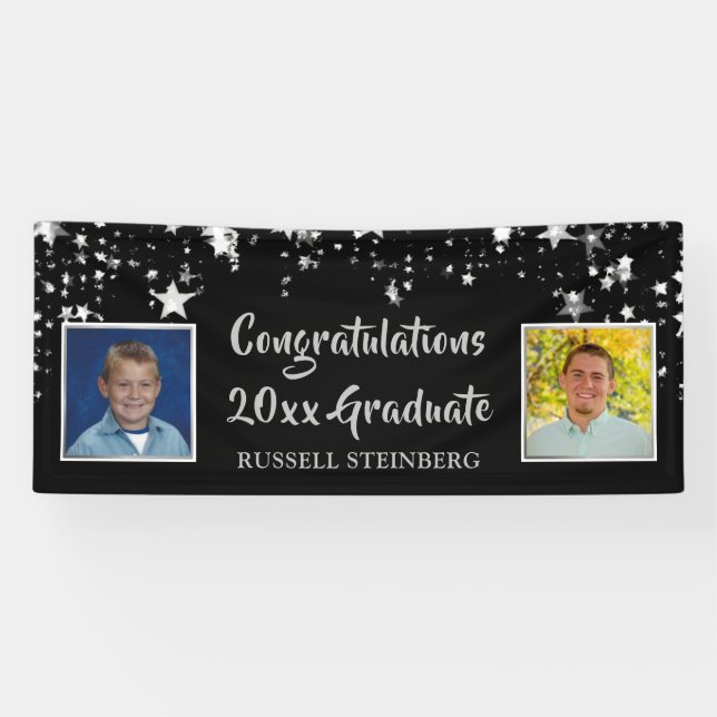 Graduation Personalised Then & Now Photos Silver Banner (Horizontal)