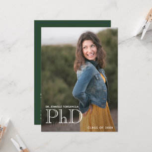Graduation PhD Announcement Photo White Green